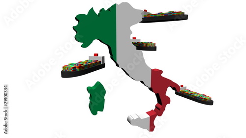 Italy map flag with container ships departing animation