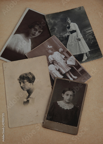 Old photos on beige background