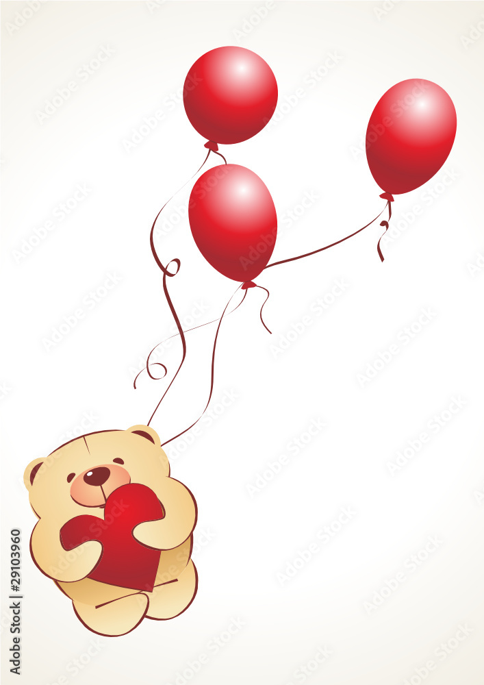 vector teddy bear with red balloons vector teddy bear with red balloons