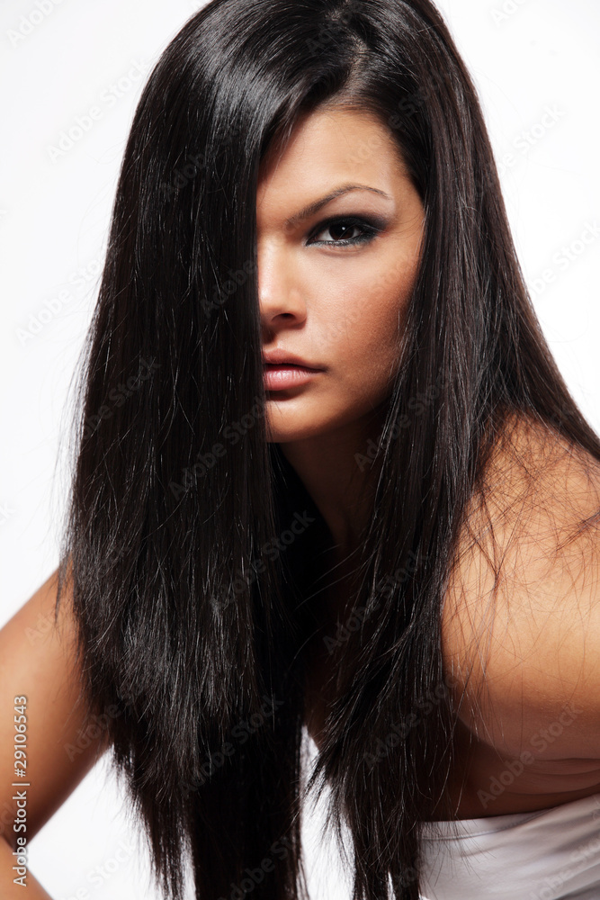 Naklejka premium Woman with long black hair.