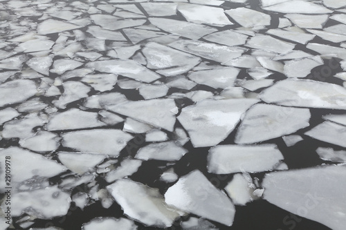 Льдины на поверхности реки.