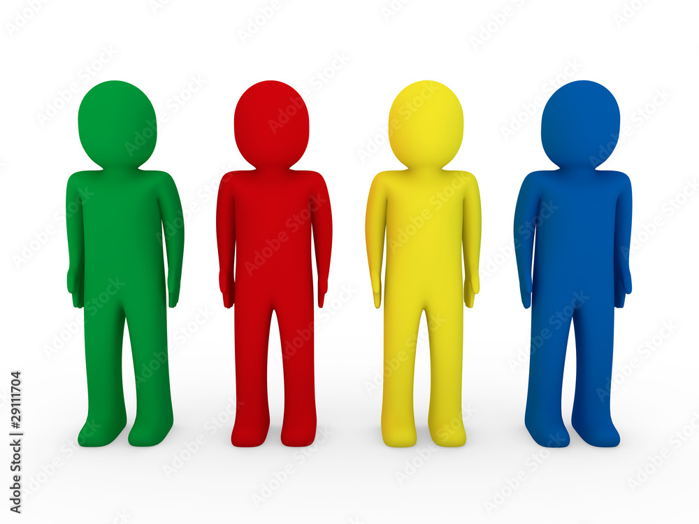3d human team blue red green yellow 3d human team blue red green yellow