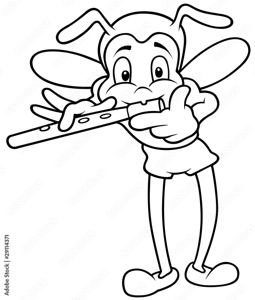 Fototapeta premium Bug and Flute - Black and White Cartoon illustration