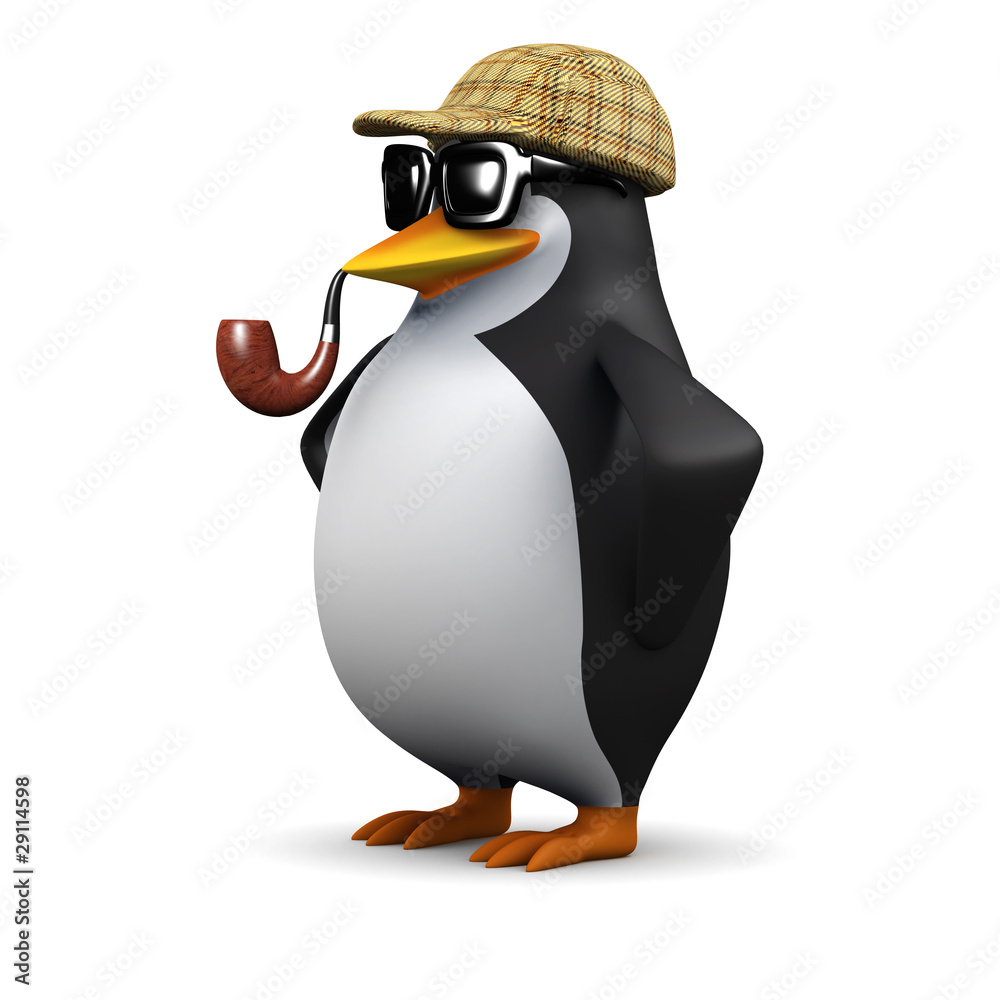 Fototapeta premium 3d Sherlock penguin the detective