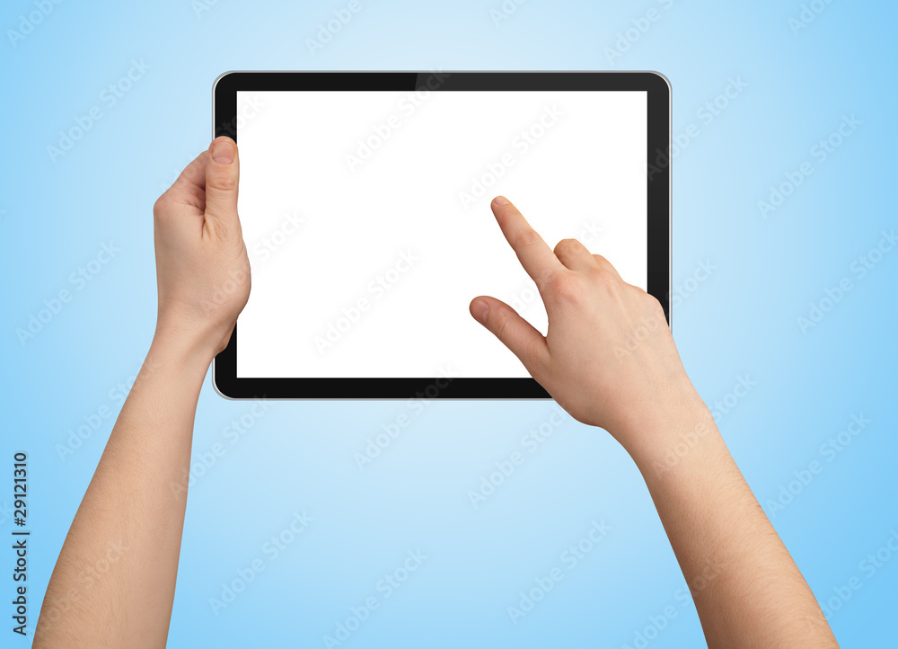 a male hand holding a touchpad pc a male hand holding a touchpad pc