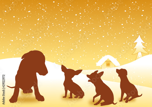 Dogs family on the snowflake background