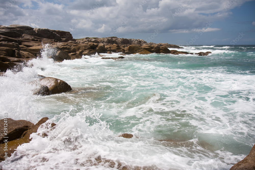 Wild water at coast of Brittany, France