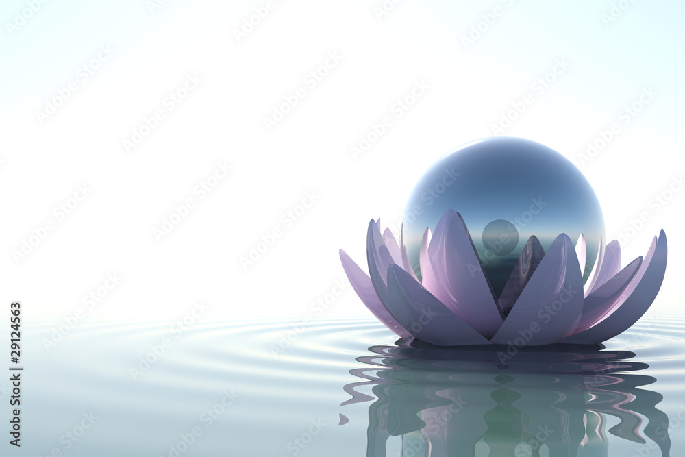 Zen flower with sphere - obrazy, fototapety, plakaty 