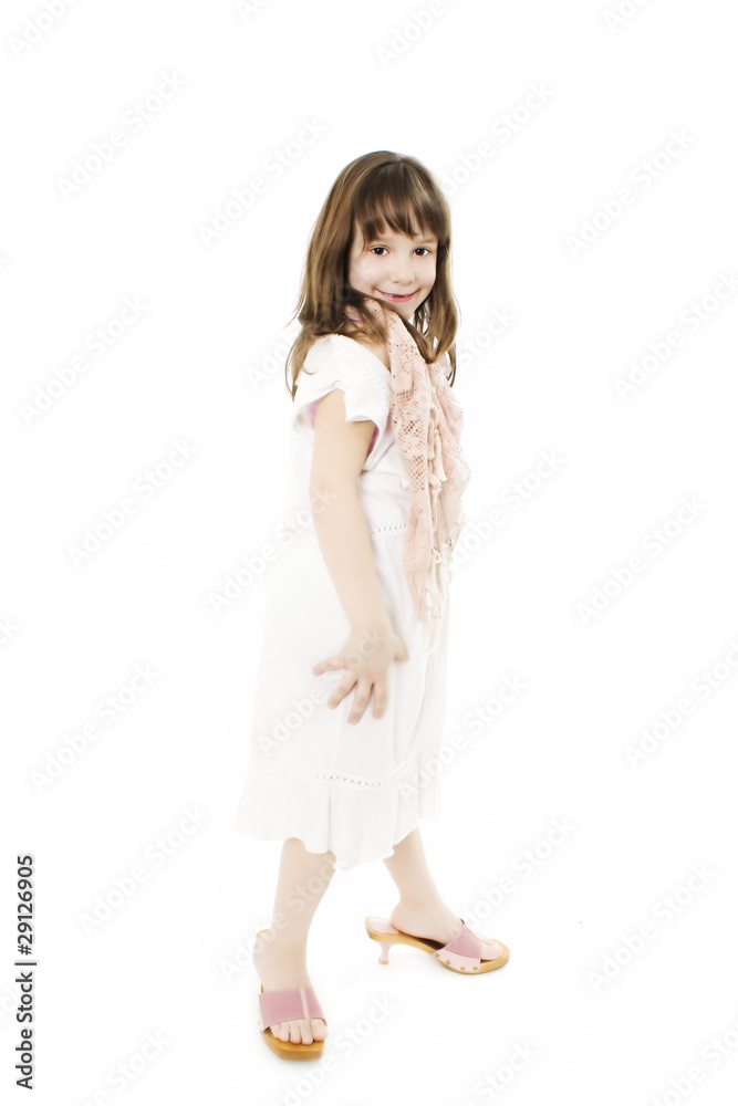 Young Girl In Mummy's Shoes. Posing