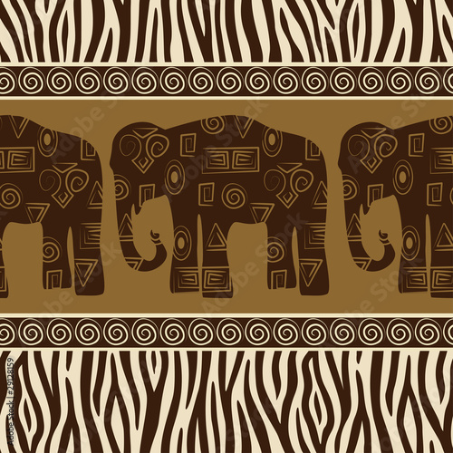 Seamless patterns with elephants and zebra skin.