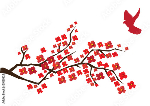 vector branch with red flowers and red dove
