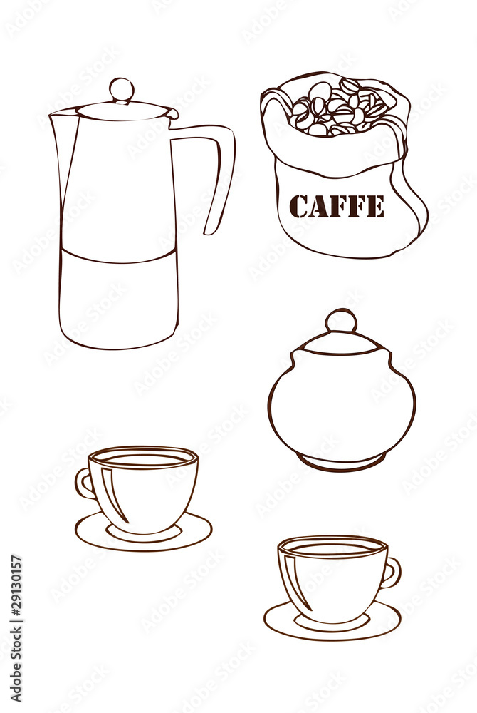 Caffettiera e tazzine di caffè Caffettiera e tazzine di caffè
