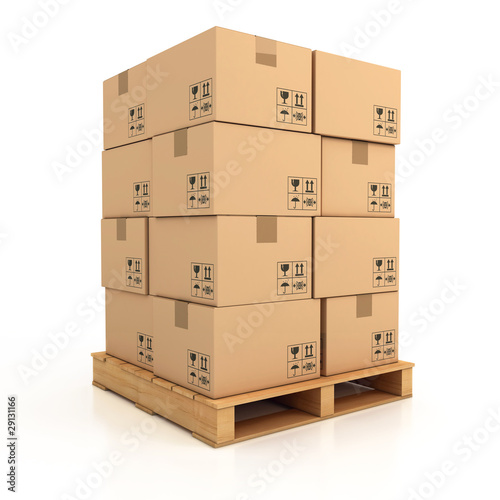 Fotografie, Obraz cardboard boxes on wooden palette 3d illustration