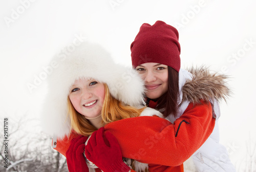 Portrait of   girls in winter