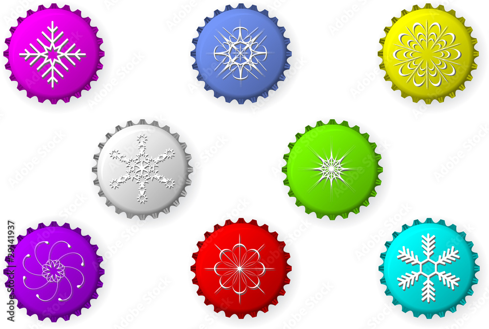 Bottle caps with snowflakes Bottle caps with snowflakes