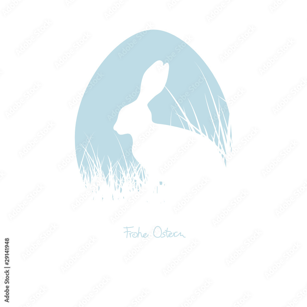 Fototapeta premium Osterkarte Osterhase Osterei blau