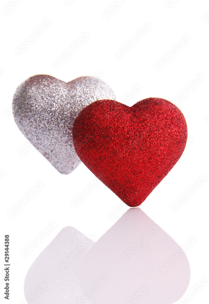 Red And Silver Heart For Valentine's Day (Isolated On White Back