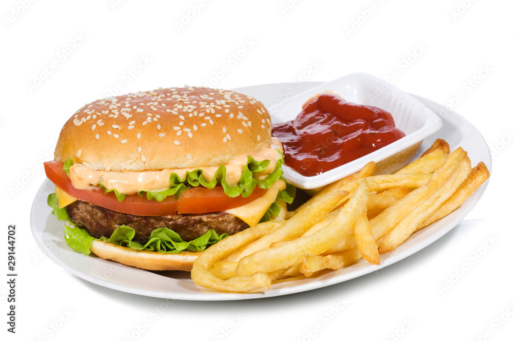 hamburger with fries hamburger with fries