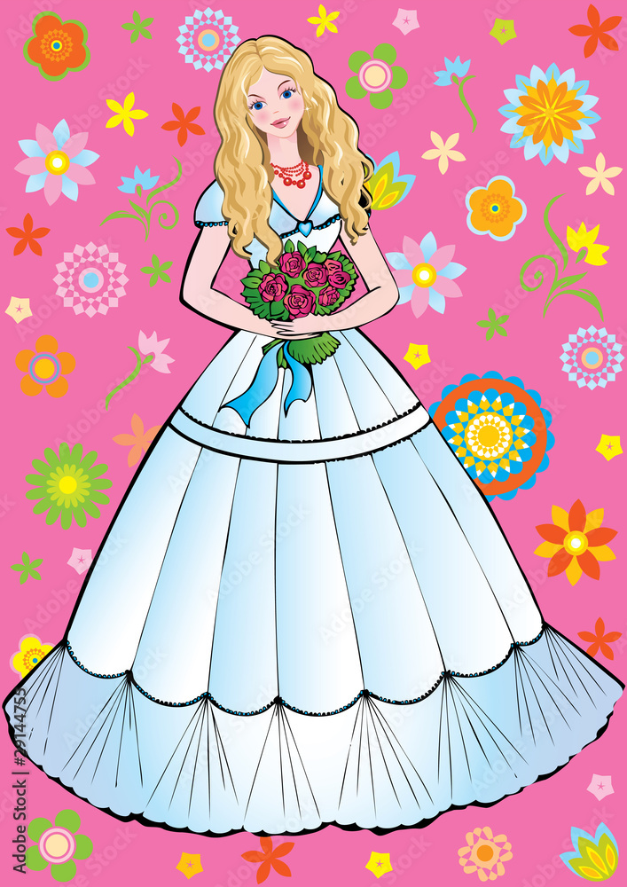 Beautiful girl with flowers. Vector art-illustration. Beautiful girl with flowers. Vector art-illustration.