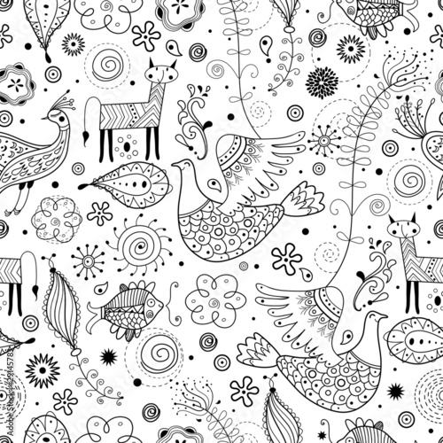 Seamless graphic pattern of fabulous animals