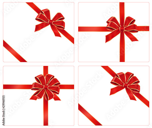 Collection of red gift bows with ribbons, vector
