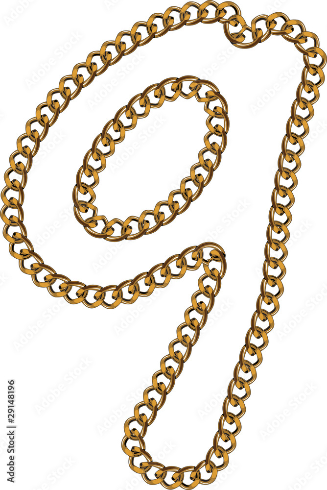 Like Golden Chain Isolated Alphabet Number Nine Like Golden Chain Isolated Alphabet Number Nine
