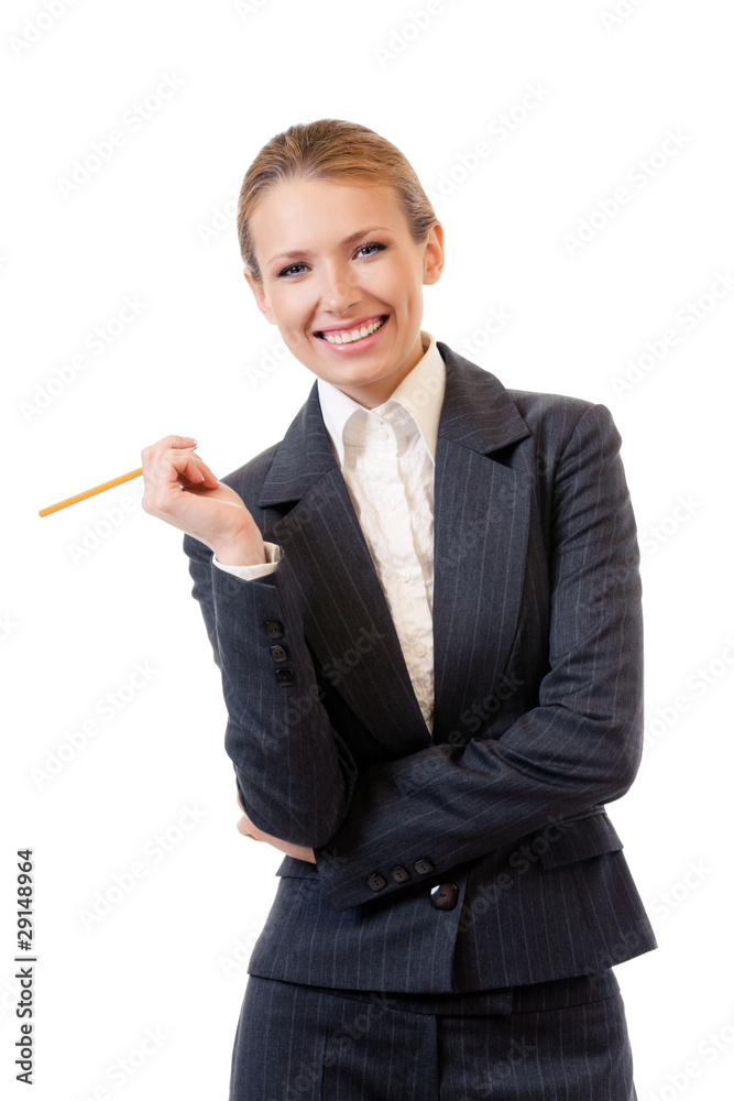 Businesswoman with pensil, isolated on white Businesswoman with pensil, isolated on white
