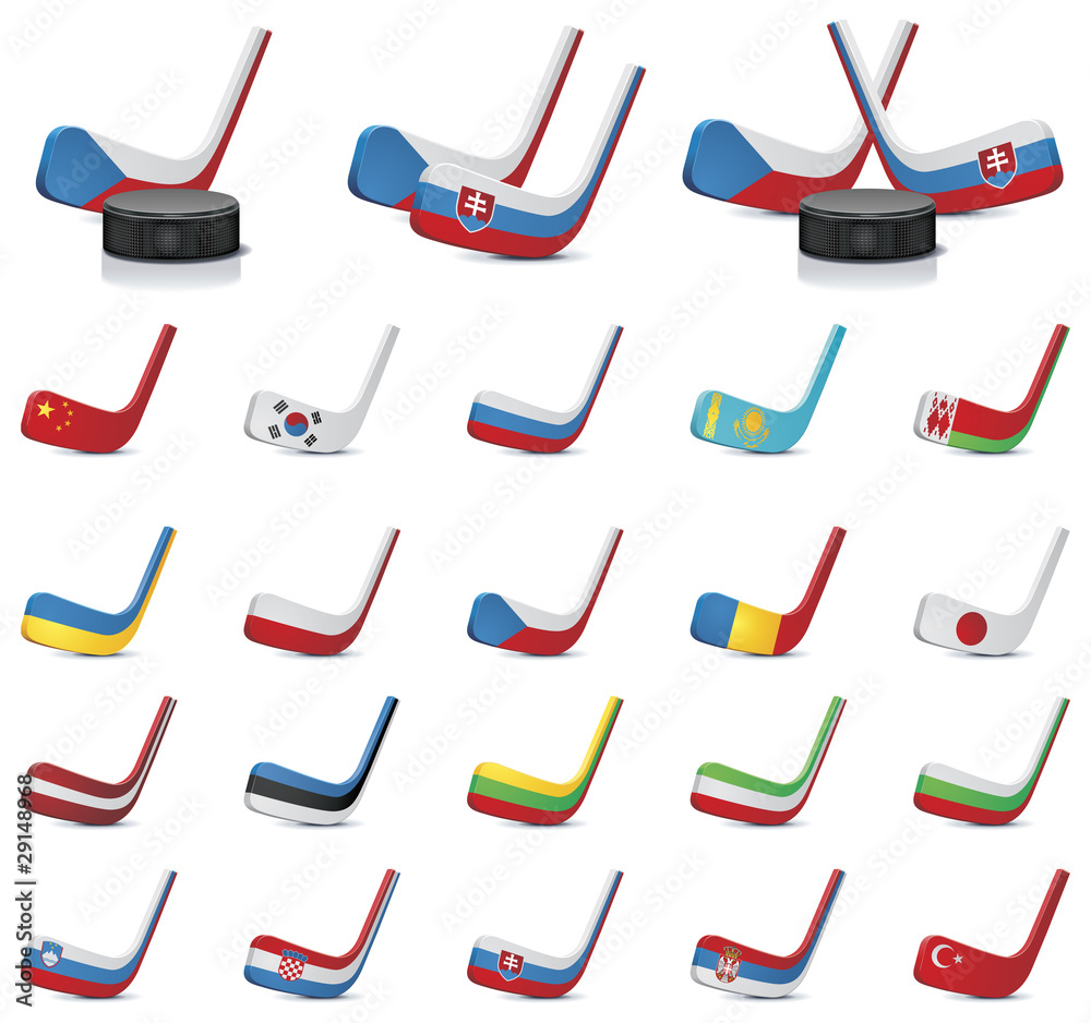 Vector ice hockey sticks country flags icons, Part 1 Stock Vector ...