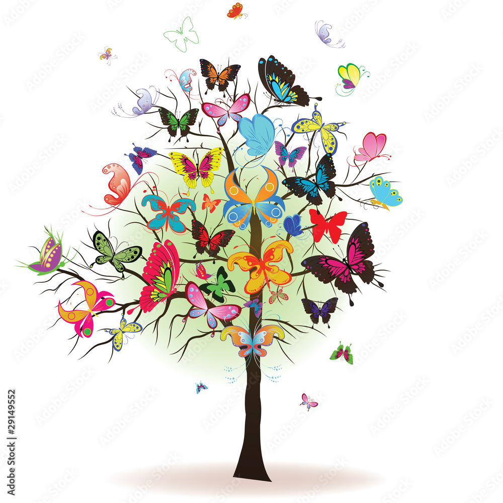 Fototapeta premium Drzewo z motylem, element projektu, ilustracji wektorowych