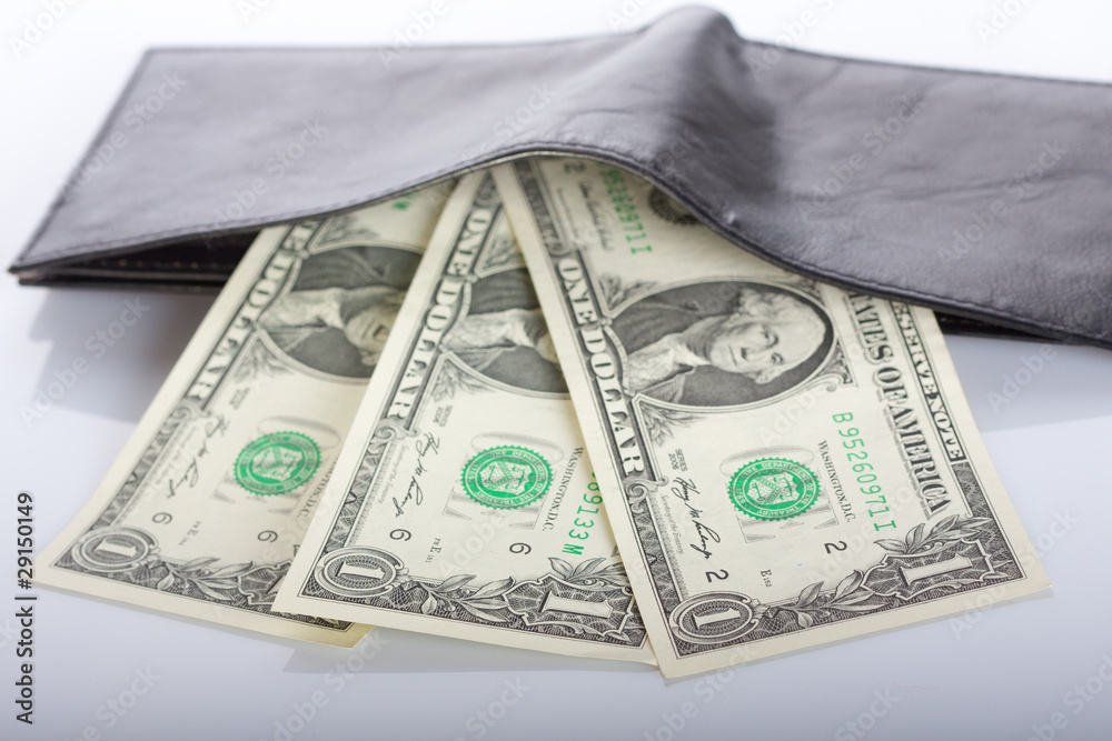dollar bills in black leather wallet dollar bills in black leather wallet