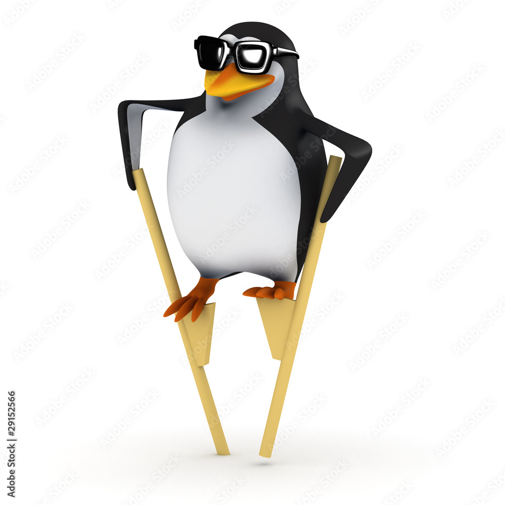 Obraz premium 3d Penguin tries his new stilts