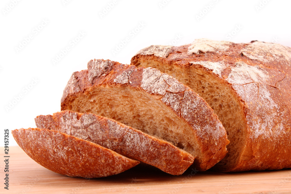 flavored sliced bread on a wooden stand isolated on white flavored sliced bread on a wooden stand isolated on white