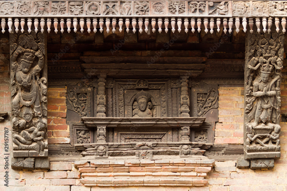 Hindu temple carved details in Nepal