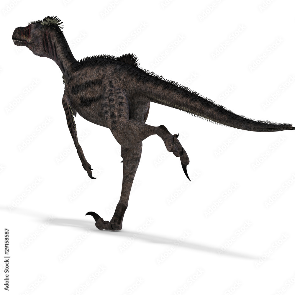 Dinosaur Velociraptor. 3D rendering with clipping path and Dinosaur Velociraptor. 3D rendering with clipping path and