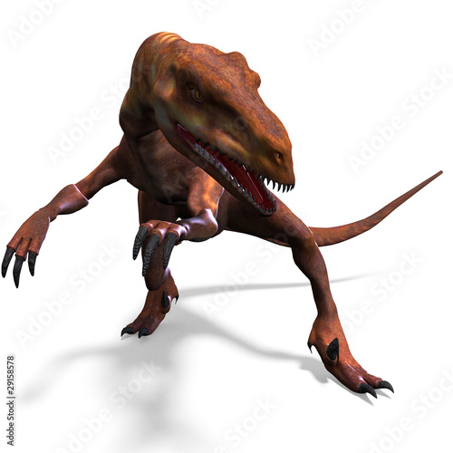 Dinosaur Deinonychus. 3D rendering with clipping path and photo