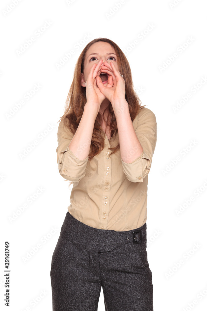 businesswoman - yelling hand megaphone businesswoman - yelling hand megaphone