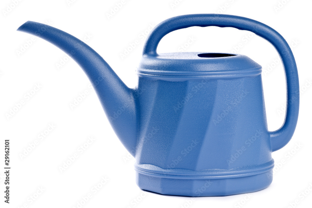Blue Plastic Watering Can Isolated on White Blue Plastic Watering Can Isolated on White