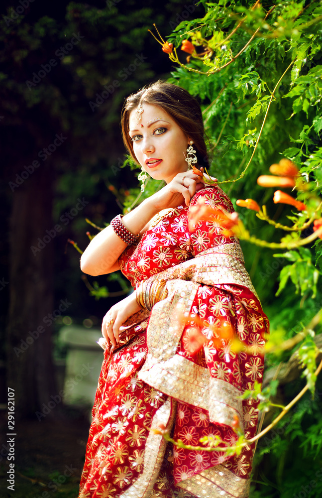 young beautiful brunette in the indian national dress