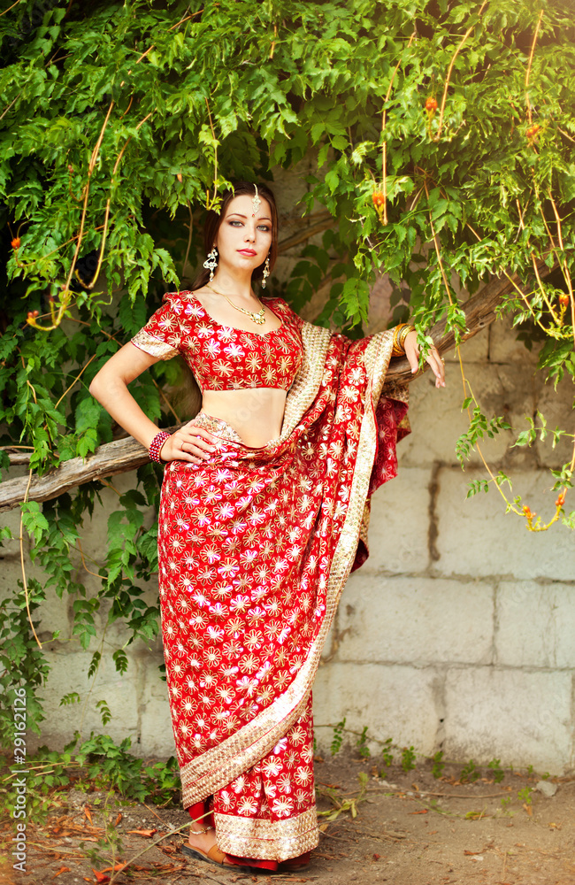 young beautiful brunette in the indian national dress young beautiful brunette in the indian national dress