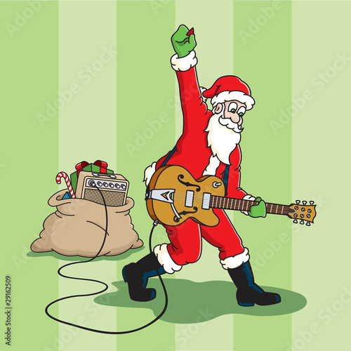 Santa Claus plays a rock and roll guitar