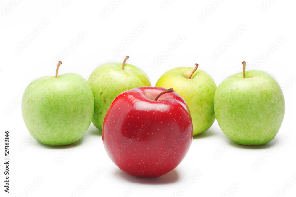 red and green apples, isolated