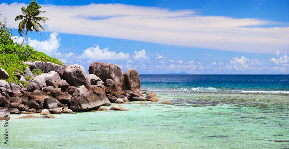 Beautiful rocky coast in Seychelles