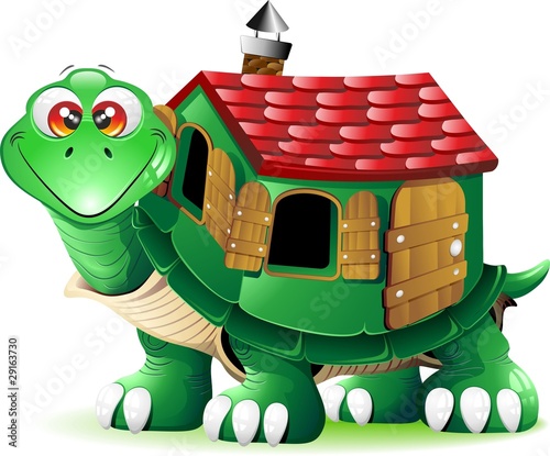 Tartaruga con Casa Cartoon-Turtle Cartoon with House-Vector