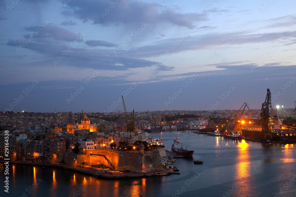 Grand Harbour in dusk. Malta