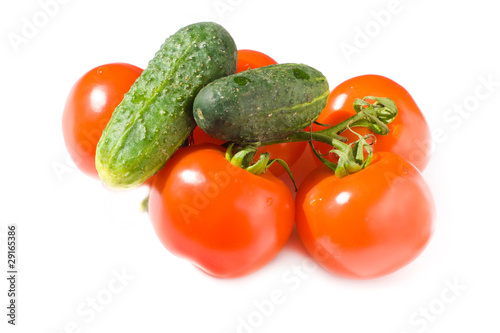 Tomatoes and cucumbers isolated