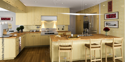 Fototapeta Naklejka Na Ścianę i Meble -  Kitchen designed in licht wood