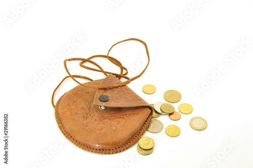 leather purse with coins