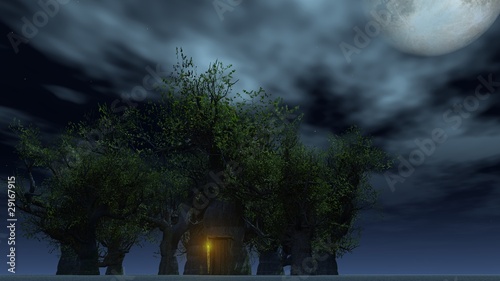 Vollmondnacht über dem Druidenwäldchen an Halloween