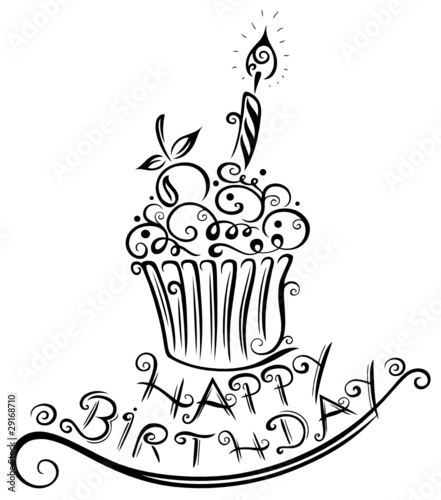 Muffin, Geburtstag, happy birthday, vector, schwarz