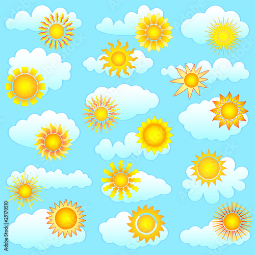 sun and clouds collection against blue sky